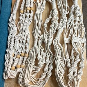 Set of Three Macramé Plant Hangers - Cream